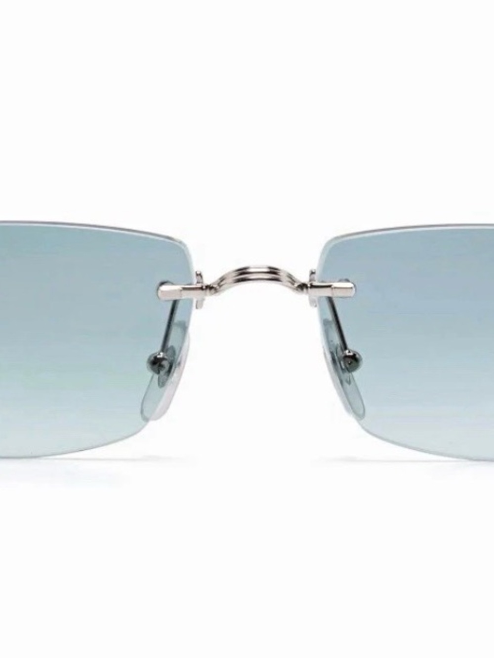 Men's Rimless Square Sunglasses in Light Blue - Elegant Silver Bridge